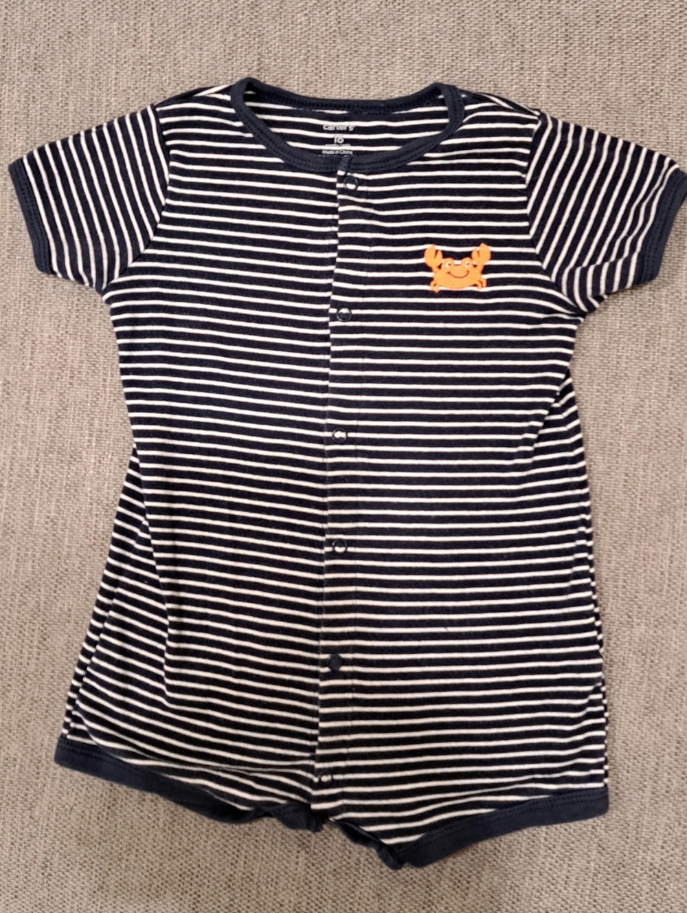 2/$10 Baby Boy Short Sleeve Romper Striped Orange Crab